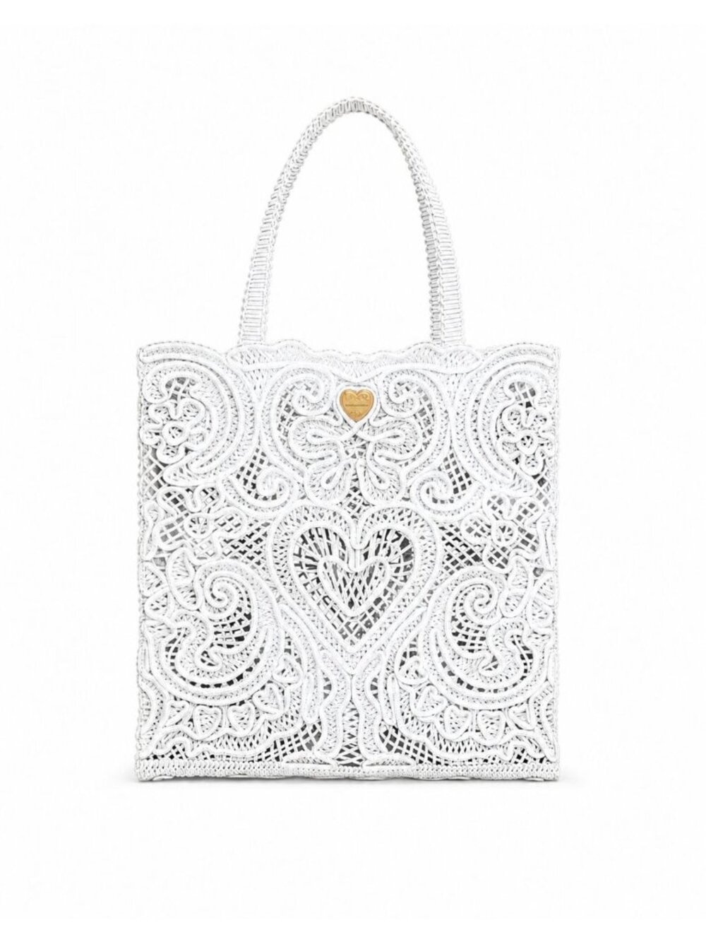 NWT $2300 Dolce & Gabbana Shopping Ricamo Cordonetto Lace Embroidery Bag White S